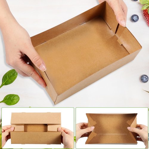 Chinco 300 Pieces Paperboard Kraft Food Trays 4 Corner Pop up Food Tray Disposable Foldable Cardboard Movie Night Snack Party Container Box for Holding Drink at Stadiums or Theaters (Brown)
