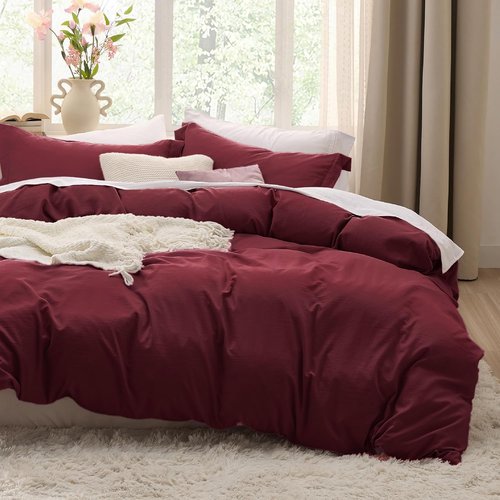 Bedsure Winery Duvet Cover Set - Extra Soft Queen Size Bedding, 3 Pieces with Zipper Closure, 90x90 Inches
