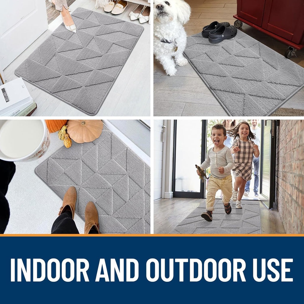 OLANLY Indoor Door Mat - Non-Slip, Absorbent & Washable | Low-Profile Entryway Doormat (32x20 inches, Grey)