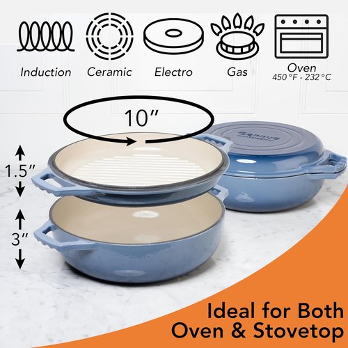 Le Creuset 2-in-1 Enameled Cast Iron Braiser Pan - 3.3-Quart Dutch Oven & Grill Lid Combo