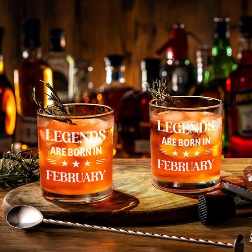 Futtumy Legends Are Born In February, 10 Oz Whiskey Glass, Birthday Gifts for Men, February Mens Birthday Gifts, 40th 50th 60th Mens Birthday Gift Ideas for Dad Grandpa Husband Son Uncle Coworkers