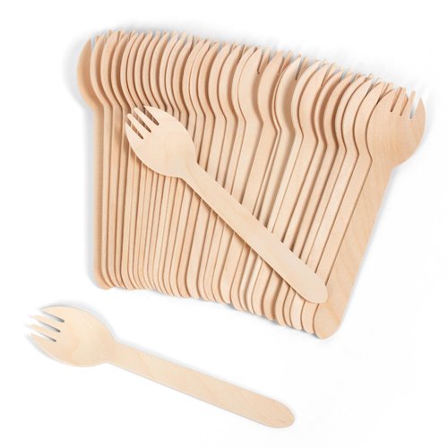 Disposable Wood Cutlery Sporks - 100 Pack Wooden Sporks Disposable Spoon Fork 2-in-1 Cutlery,6.3 Inch Length Wood Sporks