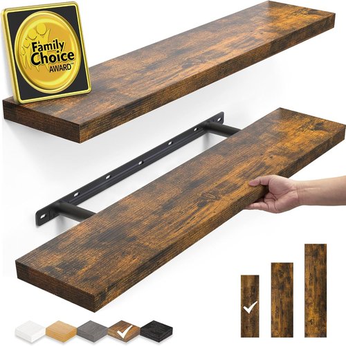 BAYKA Rustic Wood Floating Shelves - 22.5 Inches Wall Decor for Bathroom, Bedroom & Living Room (Rustic Brown)