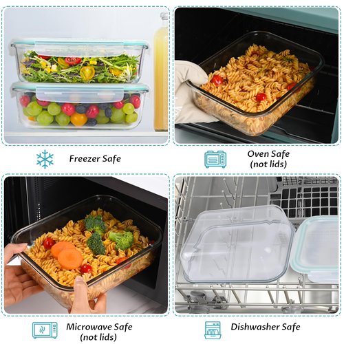 LOVYANXUE 2Pack 9.8 Cups/ 78 Oz Large Glass Food Storage Containers with Lids, Glass Meal Prep Containers with Airtight Lids - BPA Free, Leakproof, Ideal for Food Storing/Serving, Microwave/Oven Safe