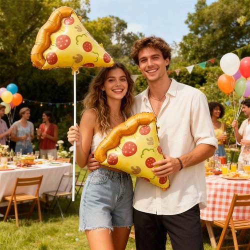 10 PCS Pizza Balloons Set, 23 inch Pizza Party Decoration for Birthday, Foil Mylar Food Celebration Party Balloon Supplies for Pizza Favors