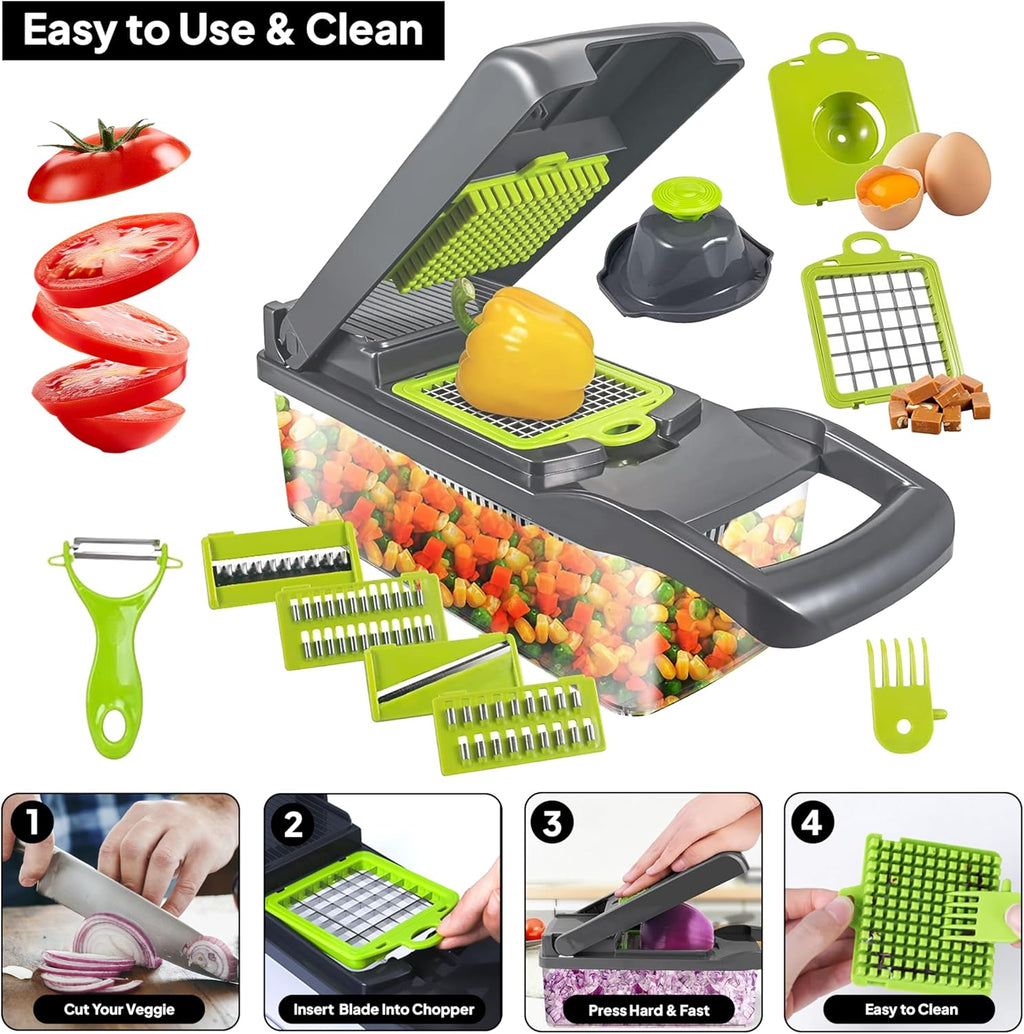 Pro-Series 16-in-1 Vegetable Chopper | Multi-Blade Food Cutter with Container & Mandoline Slicer