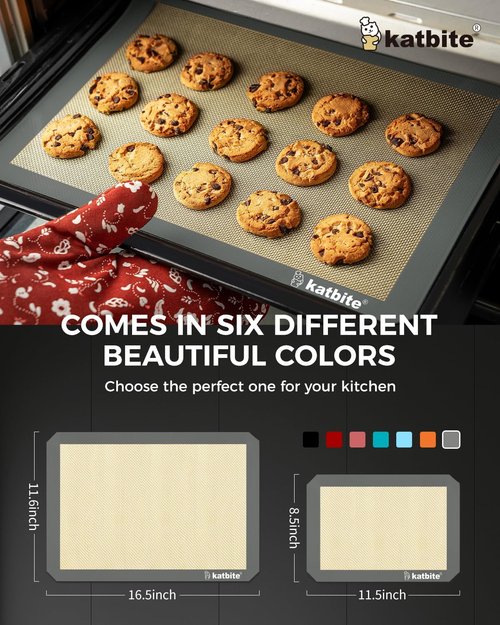 Katbite Silicone Baking Mat Set - Large Nonstick Reusable Mats for Cookies & Pastry | 3-Piece Set (2 Half Sheets & 1 Quarter)