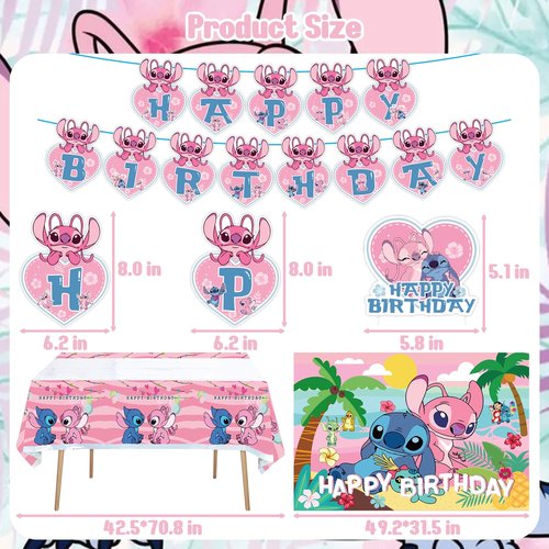 Pink Birthday Party Decorations - Banner, Foil Balloons, Tablecloth, Birthday Topper, Backdrop, Hanging Swirls Decorations for Adult Theme Party Supplies