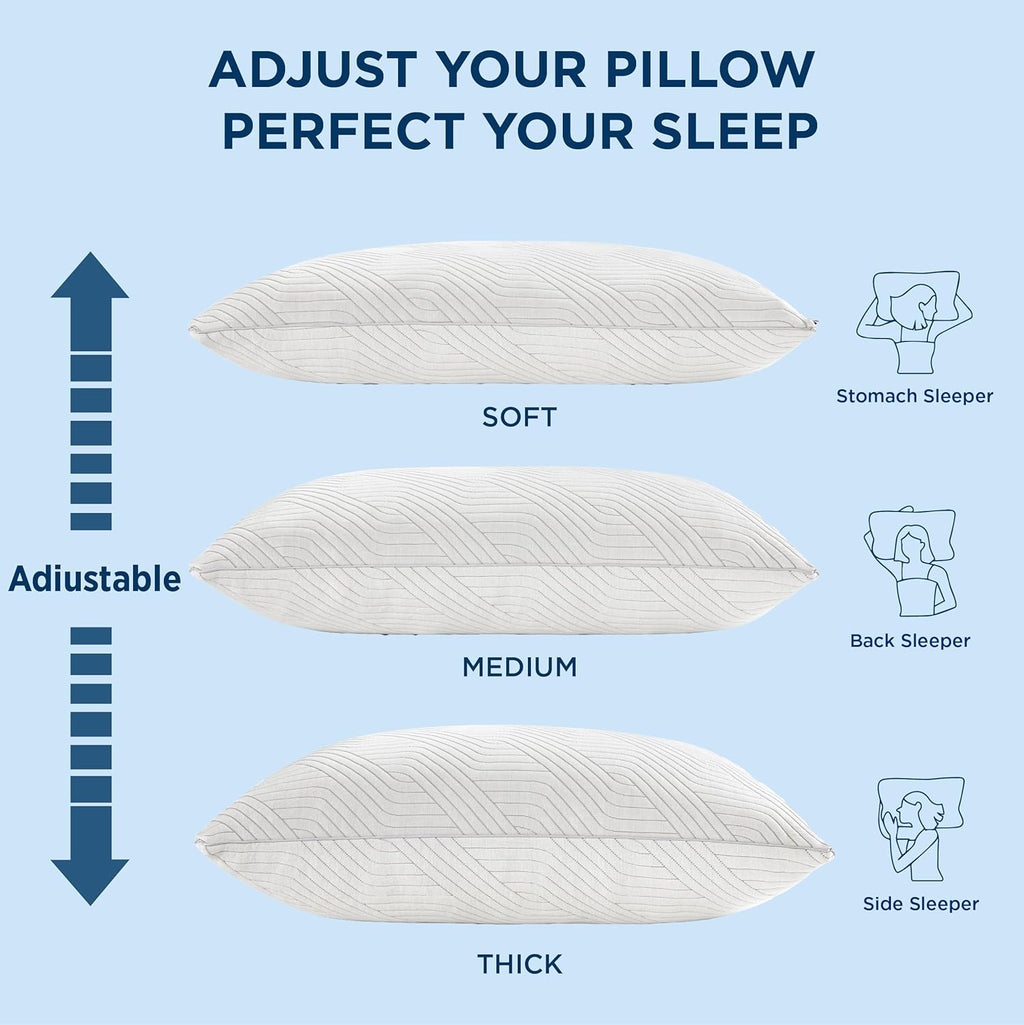 Bedsure Memory Foam Pillows - Adjustable Firm Queen Size Set of 2 | Cooling Dual-Sided Design with Bamboo Pillowcases
