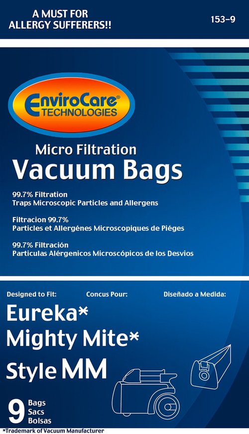 Envirocare Premium Replacement Multi-layer Micro Filtration Vacuum Bags Made to fit Eureka Style MM Eureka Mighty Mite 3670 and 3680 Series Canisters 9 Bags