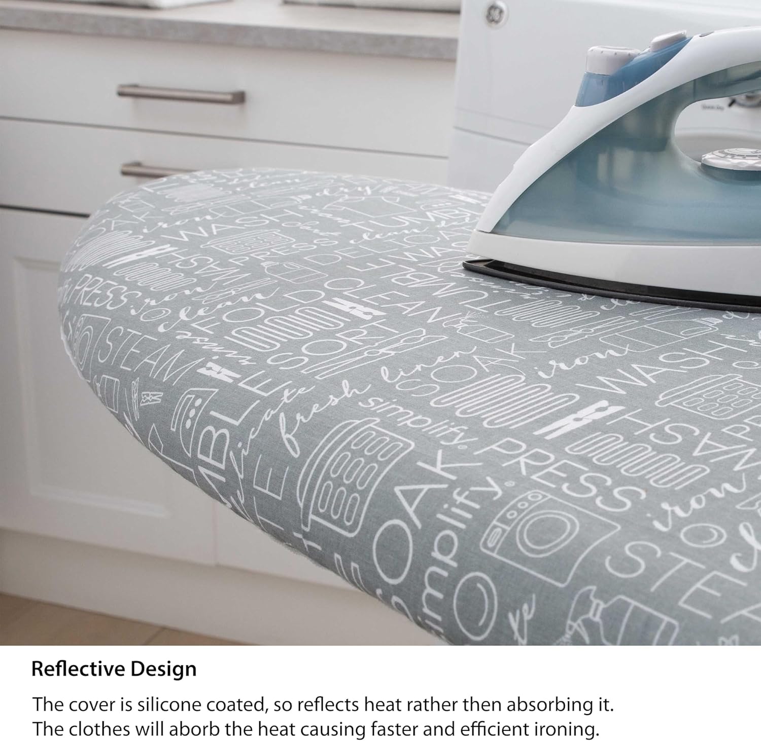 Skiennix Ironing Board Cover - Scorch Resistant Cotton with Thick Padding | Stretch Elastic Fit | Grey