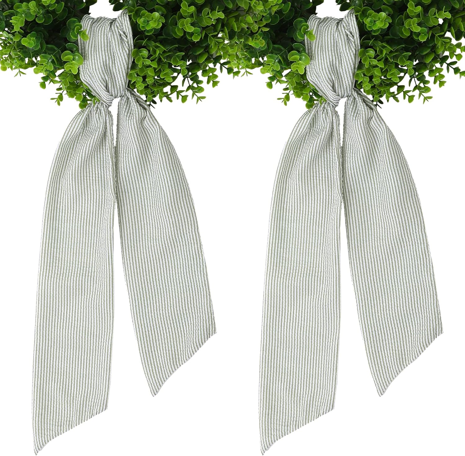 Skiennix Wreath Sash - Holiday Stripes Ribbon for Front Door | 5.1'' W x 59'' L, Green Striped