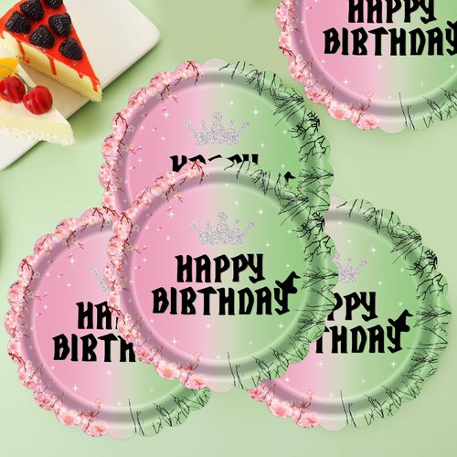 Cangmyxis 7 Inch Halloween Witch Birthday Plates 40 Count Disposable Pink & Green Themed Party Plates, for Wicked Party Decorations, Supplies, and Witch Themed Birthday Party Favors