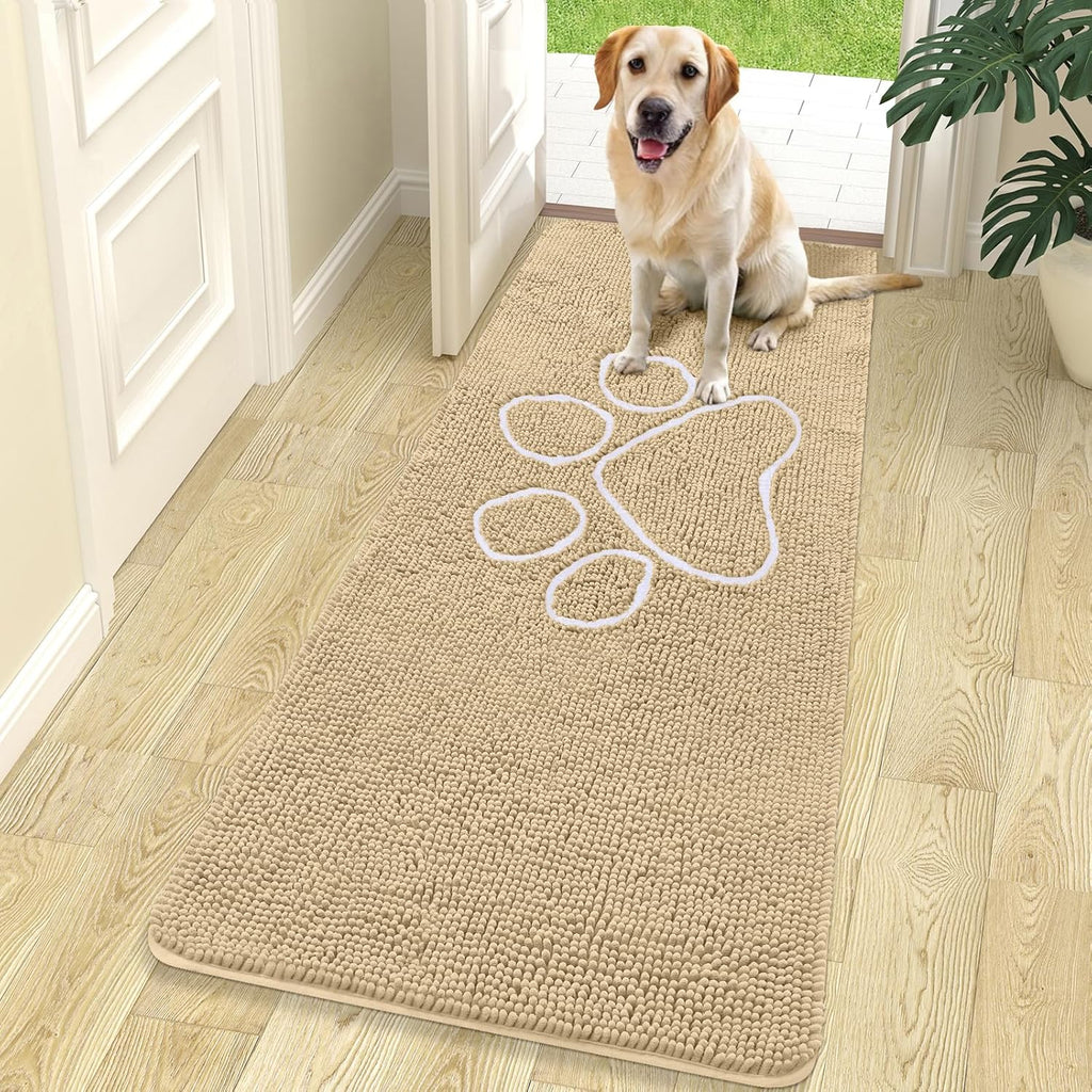 OLANLY Dog Door Mat - Absorbent Non-Slip Chenille for Muddy Paws | 70x24, Beige, Quick Dry Design