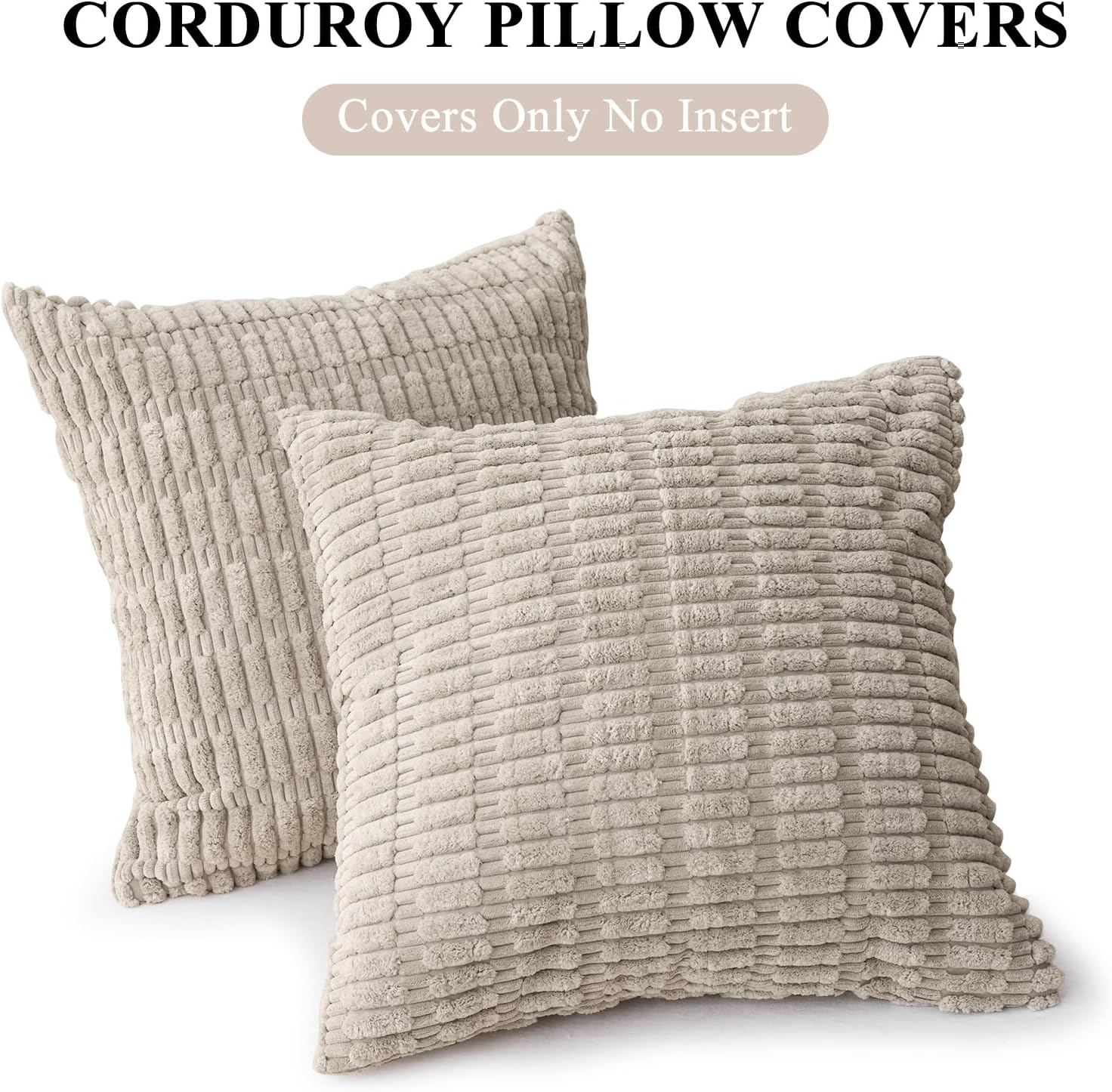 Skiennix Throw Pillow Covers - Soft Boho Striped Corduroy | 18x18 Inch, 2-Pack for Modern Home Decor