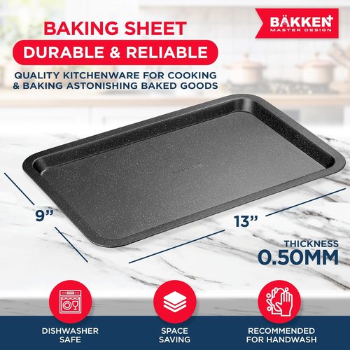 BAKKEN Nonstick Baking Pans - Commercial Grade Carbon Steel Cookie Sheet, 13.18" x 8.66", Oven Safe to 450°F, Gray