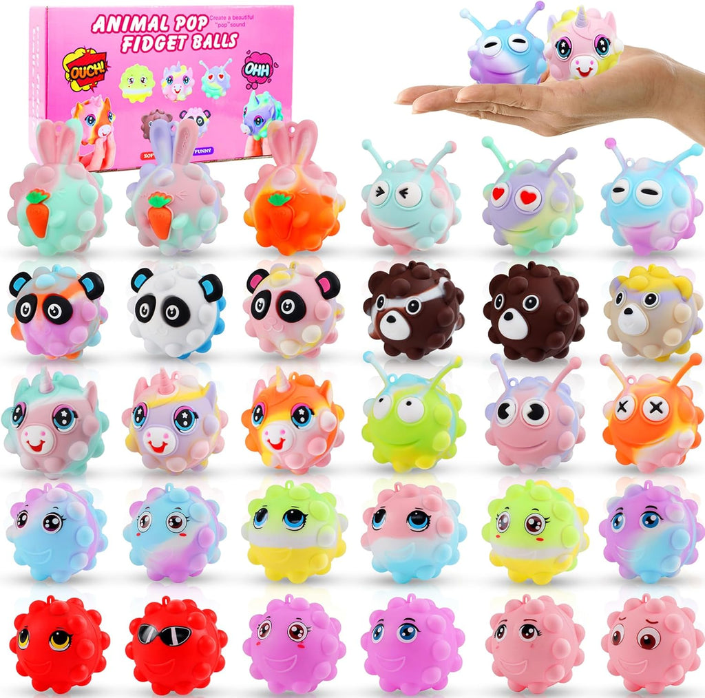 Animal Pop Balls Party Favors by 30 Pack | 3D Fidget Toys for Kids - Perfect Birthday Goodie Bag Stuffers