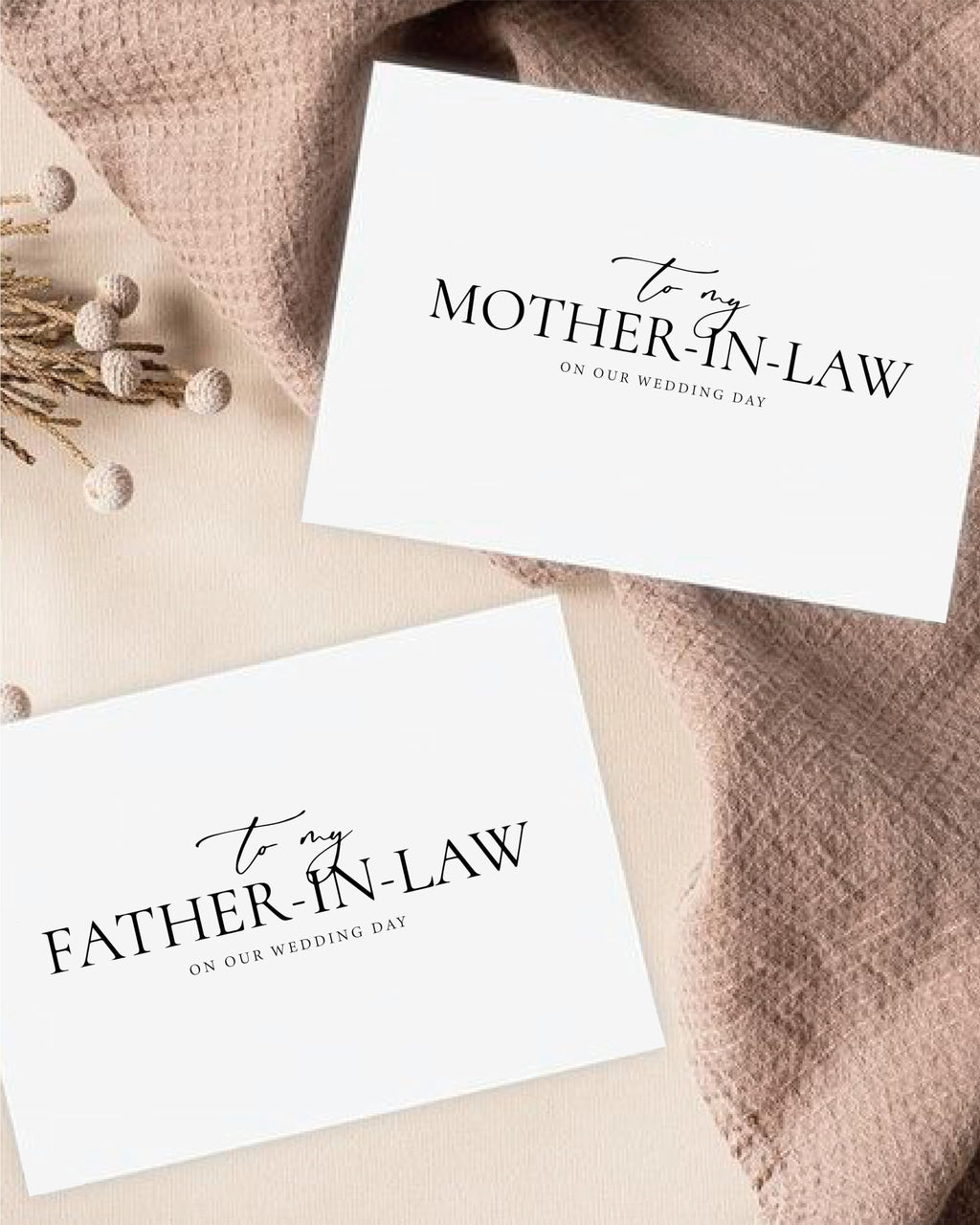 Set of 2 Parents In-Law Wedding Cards, For Bride/Groom's Parents, To My Father/Mother In-Law On Our Special Day