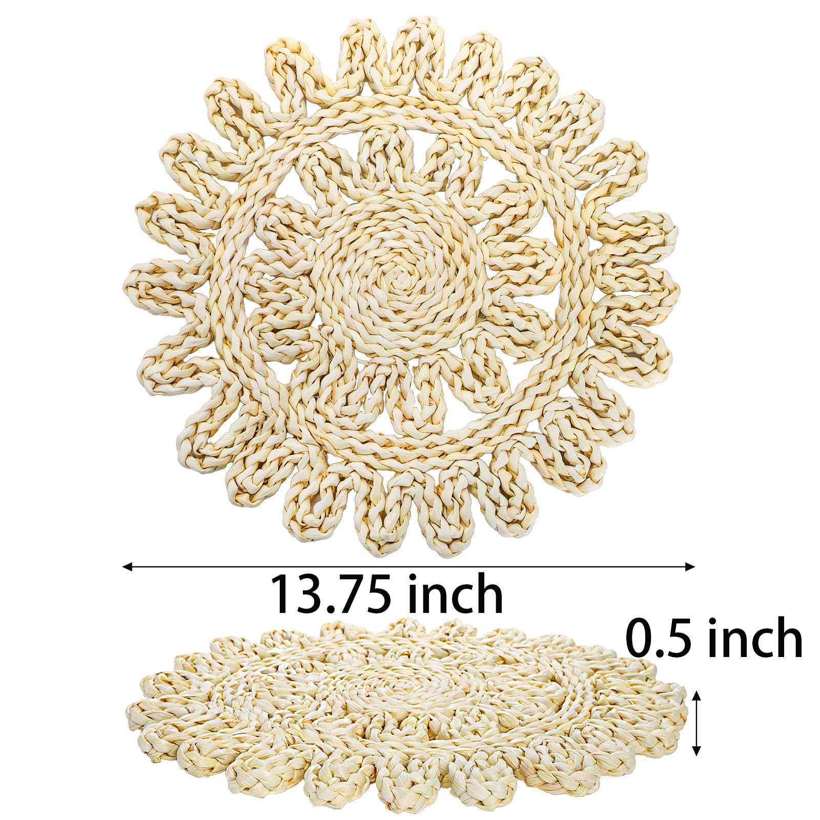 TOPZEA 6 Pack Round Woven Placemats, 11.75 Inch Natural Hand-Braided Boho Placemat Set, Heat Resistant Wicker Charger Plates for Dining Table Decor, Thanksgiving, Wedding, Christmas