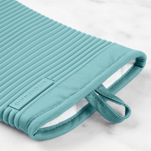 KitchenAid Ribbed Soft Silicone Oven Mitts - Heat Resistant 2-Pack Set, 7.5"x13", Mineral Water Aqua