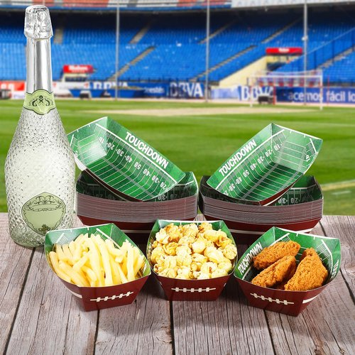 Havawish 100 Pcs Football Party Supplies 2 lb Football Paper Food Trays Disposable Serving Paper Boats Football Plates for Football Birthday Sport Game Party Favors