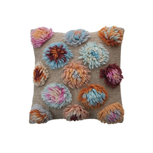 Creative Co-Op Square Woven New Zealand Wool Shag and Cotton Pillow, Multicolor