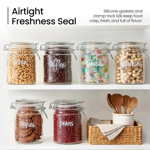Talented Kitchen Airtight Mason Canning Jars - Multiuse Food Storage Containers with Lids for Canning Supplies & Homemade Food Storage - Clamp-Lid Glass Containers - 25 oz, Pack of 6