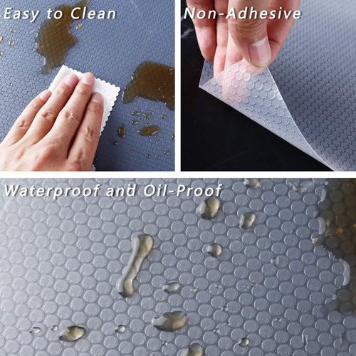 HooTown Refrigerator, Fridge, Shelf Liner and Drawer Mats 17.5 Inch Wide x 32.8 Feet Long, Non Slip EVA Plastic Washable Waterproof Pads for Kitchen Cabinet, Pantry Closet, Cupboard, Transparent