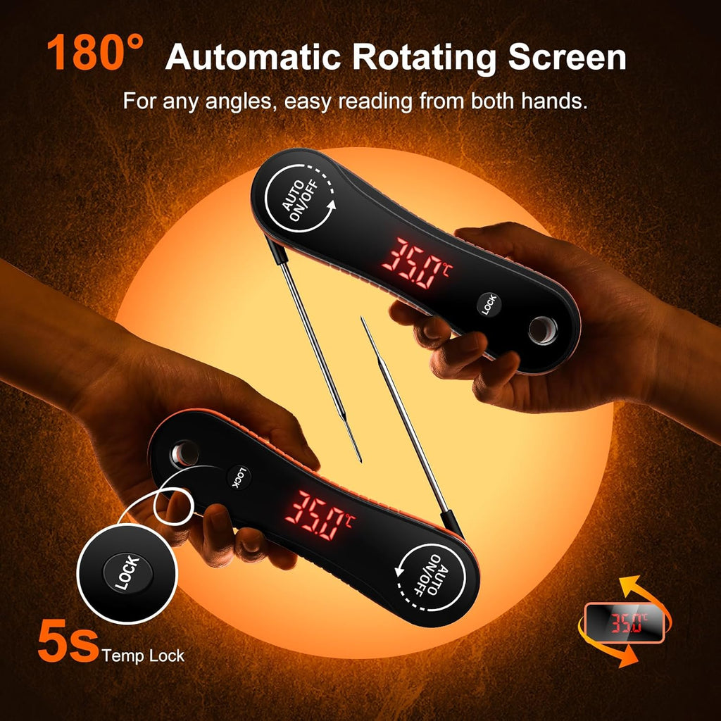 Skiennix Digital Meat Thermometer - Instant Read, ±0.5°F Accuracy, 180° Rotating Display, Waterproof Design