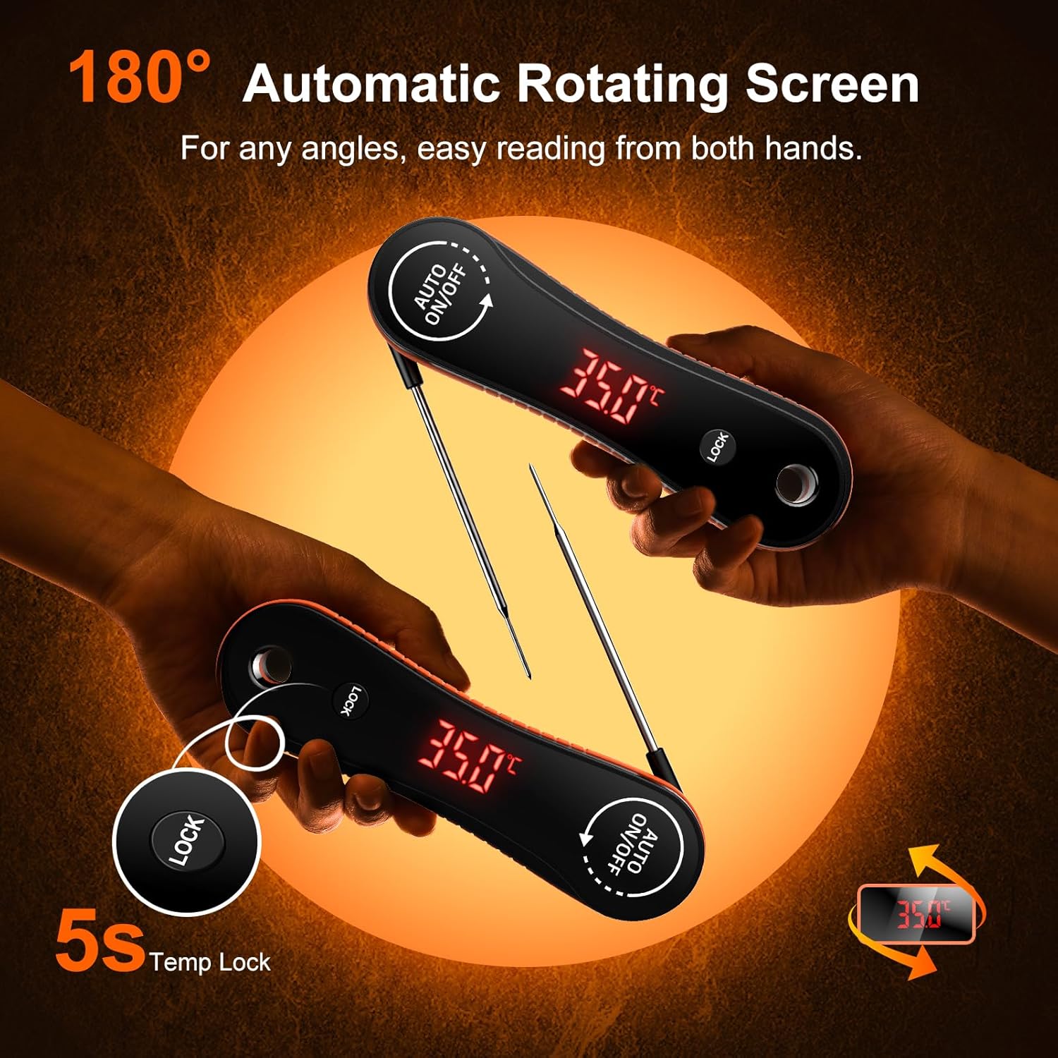 Skiennix Digital Meat Thermometer - Instant Read, ±0.5°F Accuracy, 180° Rotating Display, Waterproof Design