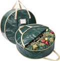BALEINE Wreath Storage Bags - 2 Pack Tear-Resistant Christmas Wreath Containers (Green, 24"x8")