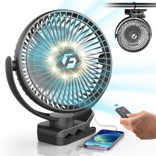 Korbot 8-inch Clip-on Fan - 12000mAh Portable Rechargeable Battery With 3 Speeds and Strong Airflow, USB Small Desk Personal Quiet for Office, Stroller, Bedroom and Camping