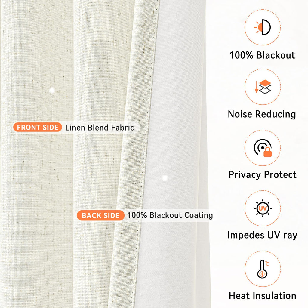 100% Blackout Shield Linen Pinch Pleated Curtains Blackout, Curtains 90 Inches Long 2 Panel Set for Bedroom/Living Room, Pinch Pleat Drapes with Hooks, 40” W x 90” L, Navy Blue