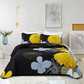 Yellow Floral Quilts California King Size Coverlet Set - 3 Pieces Lightweight Black Cal King Bedspread with 2 Pillowcases - All Season Soft Microfiber Reversible Bedding Quilt Set (Yellow/Black)