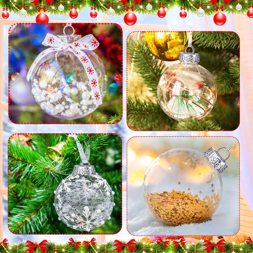 3.15 Inch Clear Plastic Fillable Ornament Balls,12 Pack Christmas Hanging Plastic Balls with Lids and Ropes for Xmas Trees DIY Crafts Wedding Birthday Party Decor
