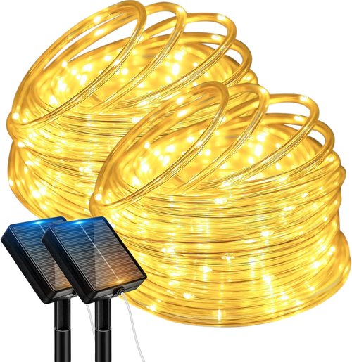Btfarm Solar Rope Lights - 120 LED Waterproof 46FT Outdoor String Lights | 8 Lighting Modes for Garden, Party, Wedding Decor - Warm White
