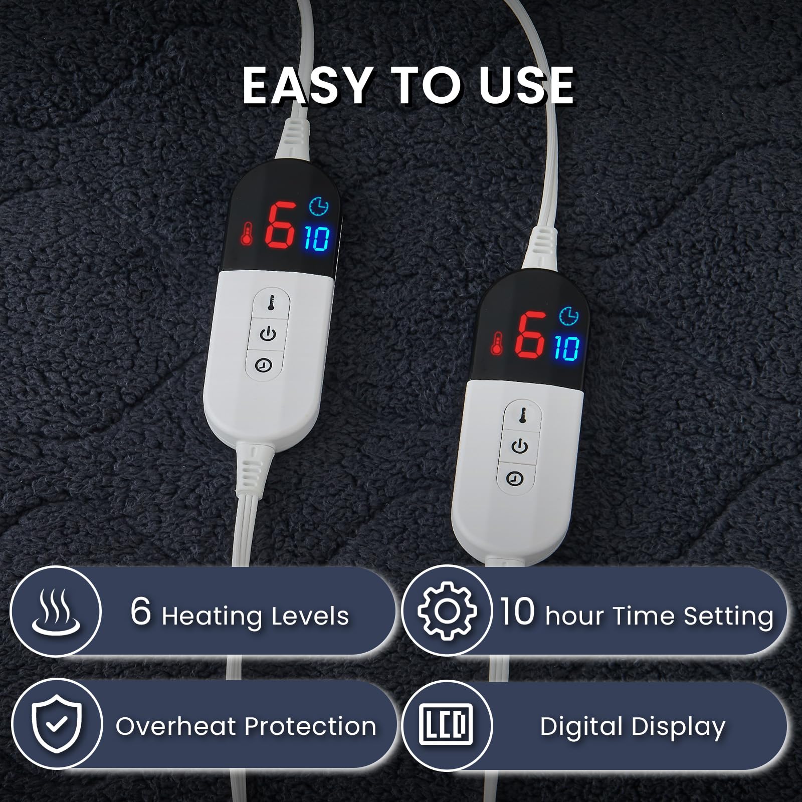 Easthome Twin Size Heated Mattress Pad Sherpa Electric Mattress Pads Electric Bed Warmer Fit up to 21" with 6 Heat Settings 10 Hours Auto Shut Off, Dark Gray