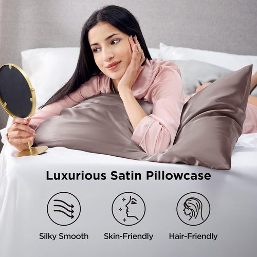 Bedsure Satin Pillowcase Set of 2 | King Size Dusty Rose Silky Pillow Cases for Hair & Skin - 20x36 Inches