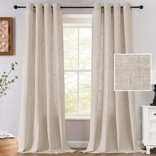 H.VERSAILTEX Linen Fabric Curtains for Living Room, 96 Inches Long, Light Filtering Privacy Drapes with Grommet, Farmhouse Textured Curtain 2 Panels Set, 52" W x 96" L, Linen