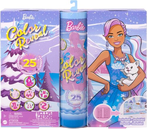 Barbie Color Reveal Advent Calendar - 1 Doll & 3 Pets with Clothes, Accessories & 25 Surprises for Kids