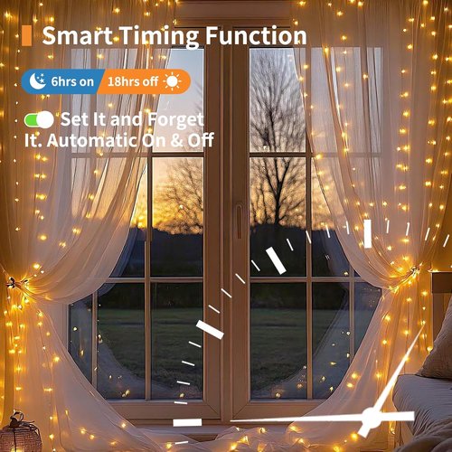 Fairy Curtain Lights - 200 LED Tangle-Free String Lights with Remote | USB Plug for Bedroom, Wedding & Home Décor - 9.8 x 6.6 Ft, Warm White