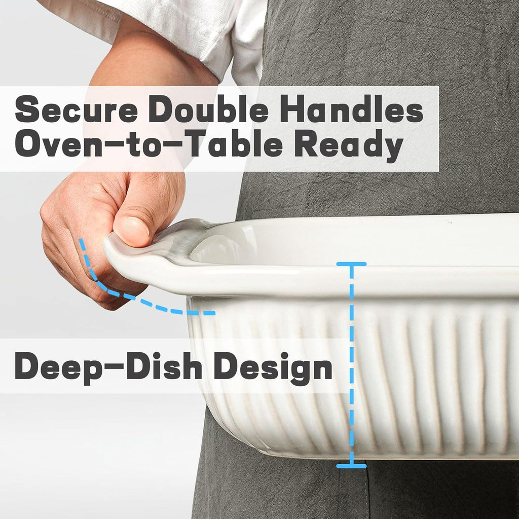 Artena Baking Dish - 5.1 Quart Casserole Dish with Handles | Deep White Ceramic Bakeware