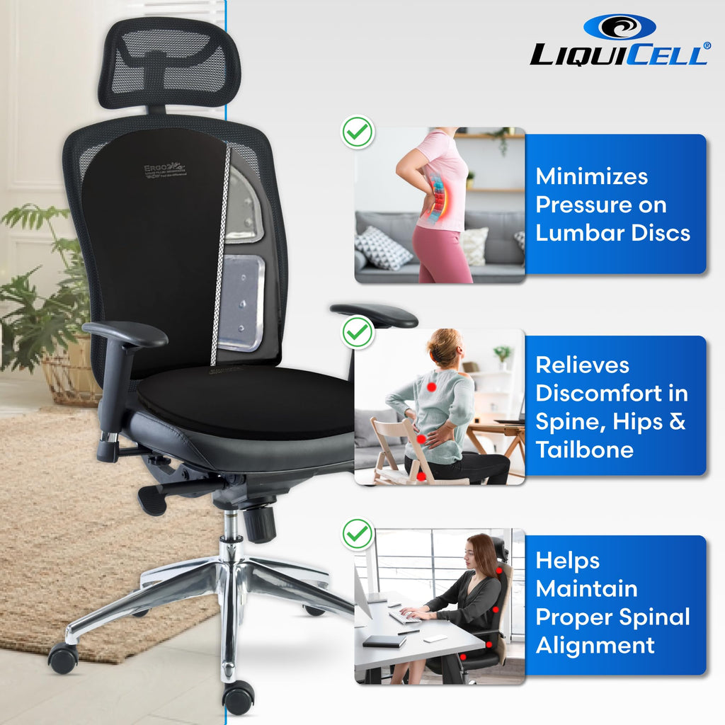 ERGO21 Lumbar Support Pillow for Office Chair, Car, Driving Seat, Auto, Lower Back Pain | Great Back Support with Liquid Filled Membranes | Small Size, (18" W x 18”x 1.5”)