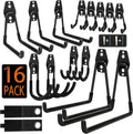 KOFANI Steel Garage Storage Hooks - 16 Pack Heavy-Duty Wall Mount Hooks with Anti-Slip Coating for Bikes, Ladders & Tools