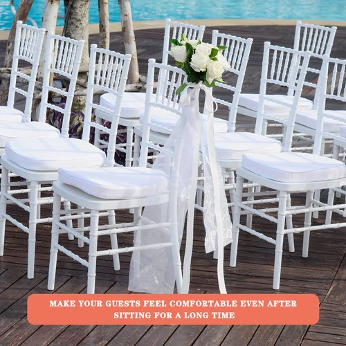 Spiareal Wedding Chiavari Chair Cushion 15 x 15 Inch Seat Cushion Dining Chair Pads with Ties Non Slip Memory Foam Kitchen Chair Pad for Wood Resin Chiavari Chairs Party Decor(White, 12 Pieces)