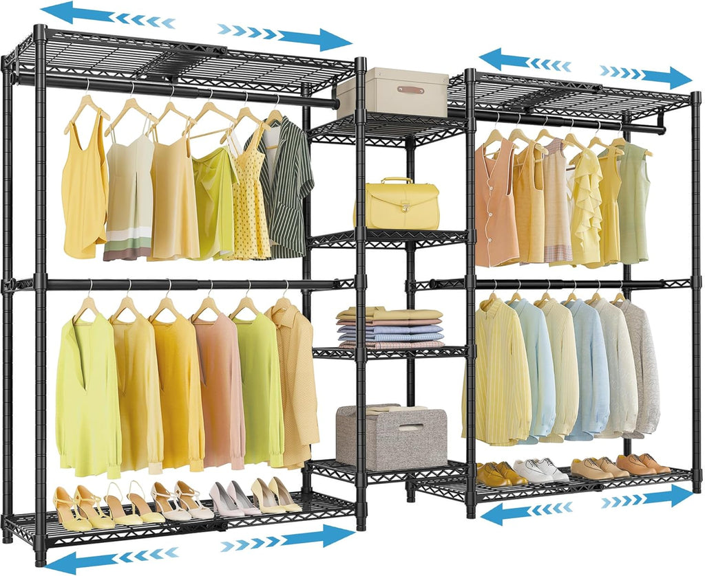 VIPEK X3 Heavy-Duty Expandable Clothes Rack - Adjustable 5'2" to 8' with Shelves & Hanger Rods | Max Load 1210LBS, Black