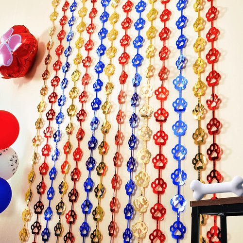 LOLStar Paw Birthday Decorations - 2 Pack Red, Yellow & Blue Tinsel Foil Fringe Curtains | 3.3 x 6.6ft Party Supplies
