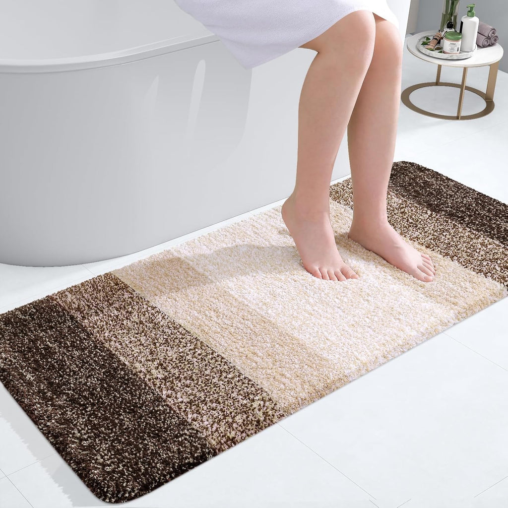 OLANLY Bathroom Runner Rug - Extra Soft Microfiber Mat with Rubber Backing | 47x20, Quick Dry, Light Brown