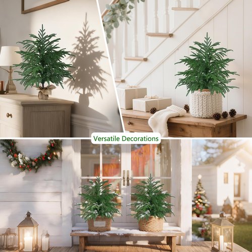 2 Pack 2FT Artificial Norfolk Pine Tree with Pot - UV Protection Faux Tree Fake Plants with PE Branch for Indoor Outdoor Home Front Porch Christmas Decor