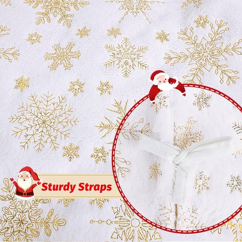 EverMerry Christmas Tree Skirt, 36 inches White Luxury Christmas Tree Skirts with Snowflake, Xmas Tree Skirt Decorations for Christmas New Year Party Decor